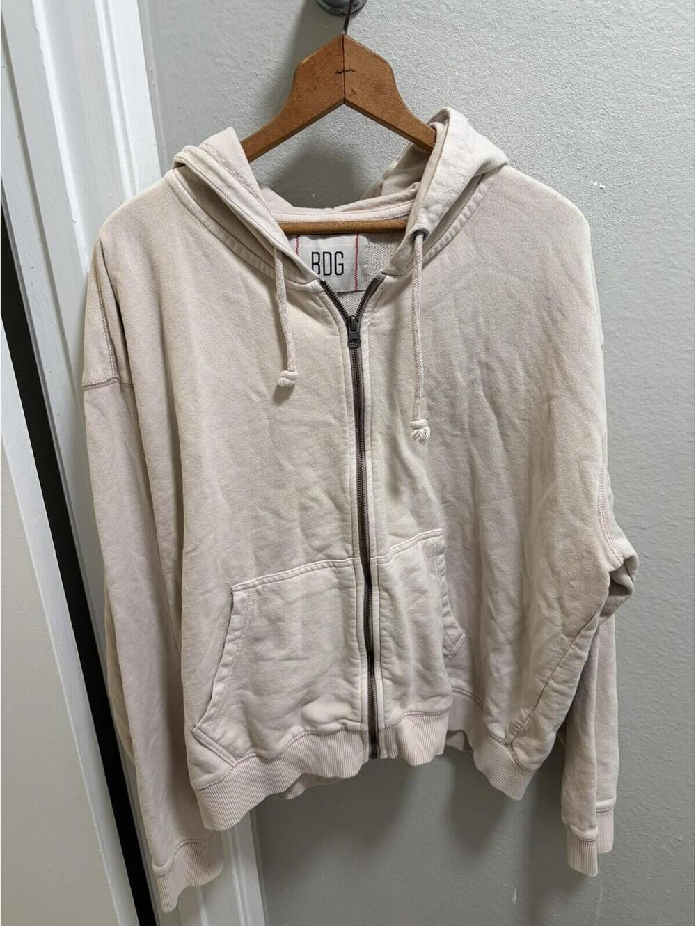 BDG Urban Outfitters Hooded Zip Up Hoodie Sz L Beige